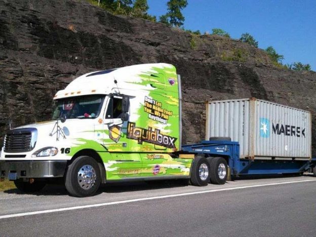 liquid box truck with cargo container